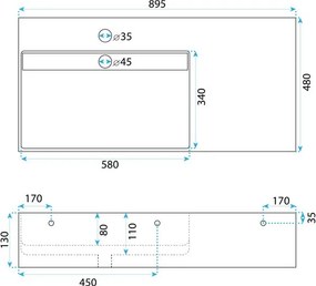 Lavoar pentru blat Archi 90 CM alb
