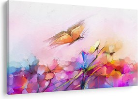 Tablou - Fluture asupra florilor, abstracție (90x60 cm)