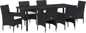 vidaXL Set de masă pentru grădină cu pernă 7 pcs Negru poliratan