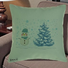 Perna Decorativa Om de Zapada si Brad Craciun, 40x40 cm, Verde, Husa Detasabila, Perna Inclusa, BEKZ®