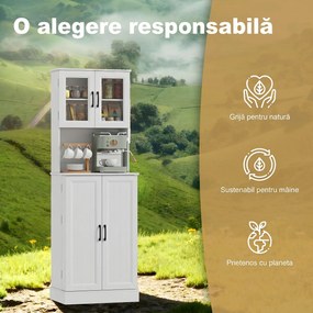 HOMCOM Bufet înalt de bucătărie 180 cm, 8 rafturi pentru condimente pe uși, uși din acril, raft reglabil, orificiu pentru cabluri, alb | Aosom Romania