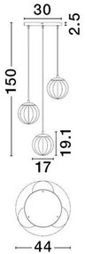 Lustra moderna cu 3 pendule, Metal, Negru, Sticla, Fumurie, ABBACUS