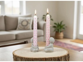 Set 2 suporturi de lumanari din gresie IDEAS 4 SEASONS, roz