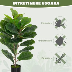 HOMCOM Plantă Artificială Ficus Lyrata Înaltă de 80 cm, Plantă Artificială Realistică pentru Interioare cu Vas, Decorațiune pentru Casă și Birou, Verde | Aosom Romania
