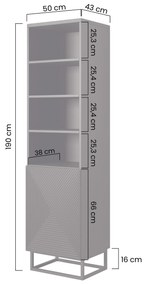 Bibliotecă Asha 50 cm pe picioare metalice din cașmir - cașmir