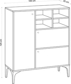 Bufet Ewa, Elegance, 100x35x125 cm, argintiu/natural