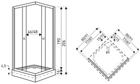 Cabină de duș pătrată Madera 80 cu cădiță 80x80x206 cm