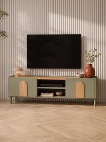 Comodă TV Amilio 170 cm cu sertar pe picioare - eucalipt / stejar baltic dune / mânere stejar natural