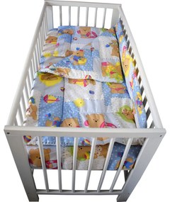 Lenjerie Patut Bebe Novokids™ din BUMBAC 100% , 3 Piese, Dimensiune Universala, PILOTA INCLUSA, Model Ursulet Palarie, Albastru