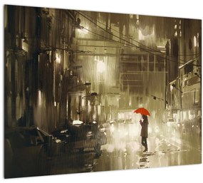 Tablou pe sticlă - Femeie într-o noapte ploioasă (70x50 cm)