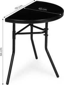 Masă balcon jumătate rotundă negru - sticlă cu structură metalică