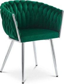 Fotoliu de dining din catifea ORION VELVET cu picioare argintii, verde.