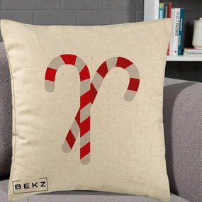 Perna Decorativa Candy Cane de Craciun, 40x40 cm, Bej, Husa Detasabila, Perna Inclusa, BEKZ®