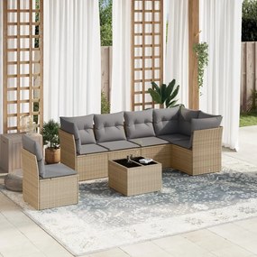 vidaXL Set canapele de grădină, 7 piese, cu perne, bej, poliratan