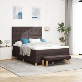 Pat cu arcuri Box Spring și saltea &amp; băncuță vidaXL Maro închis 140x190 cm Material textil