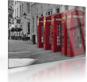 Tablou pe sticlă - Cutii telefonice din Londra (70x50 cm)