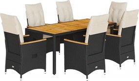 vidaXL Set mobilier de grădină cu perne, 7 piese, negru, poliratan