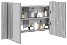 vidaXL Dulap de baie cu oglindă și LED, gri sonoma, 80x12x45 cm, acril