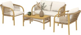 Outsunny Set mobilier de grădină exterior 4 piese cu canapea 2 fotolii masă perne, oțel rășină împletită, 120x72x73cm, Kaki | Aosom Romania