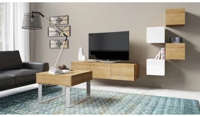 Mobilier living Calabria C21 (Alb + Stejar auriu) (fără iluminat). 1051678