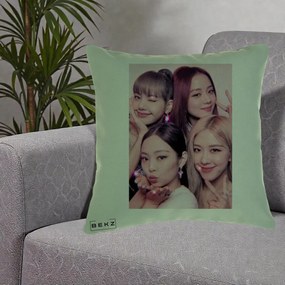 Perna Personalizata K-pop BLACKPINK Foto Grup Selfie Roz cu Glitter, 40x40 cm, Verde, Husa Detasabila, Perna Inclusa, BEKZ®