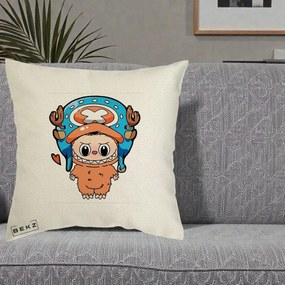 Perna Personalizata Labubu x Tony Tony Chopper, 40x40 cm, Ecru, Husa Detasabila, Perna Inclusa, BEKZ®
