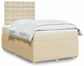 vidaXL Pat box spring cu saltea, crem, 120x200 cm, textil