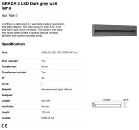 Aplica LED de exterior ambientala IP54 GRADA-3 / 12W gri