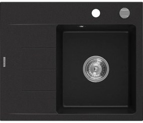 Mexen Ben chiuvetă de granit cu o cuvă, cu scurgător, dreapta 600 x 500 mm, negru, sifon cromat - 6523605000-77