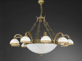Candelabru cu 10 brate clasic design italian din alama, sticla 7002 RA-L. 7002/10+4