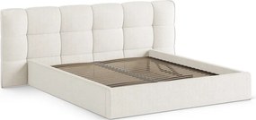 Pat matrimonial fildeș tapițat cu spațiu de depozitare cu somieră 160x200 cm Eric – Micadoni