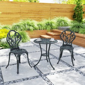 Outsunny Set Mobilier de Grădină 2 Locuri 2 Scaune + Masă Rotundă Fontă de Aluminiu Imitație Fier Forjat Verde | Aosom Romania