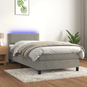 3134309 vidaXL Pat continental cu saltea & LED, gri deschis, 80x200 cm catifea