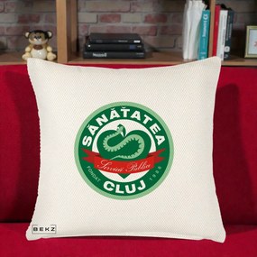 Perna Personalizata Sanatatea Cluj Servicii Publice 1986, 40x40 cm, Crem Reliefat, Husa Detasabila, Perna Inclusa, BEKZ®