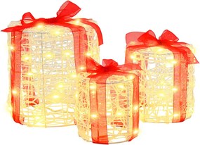vidaXL Decorație cutie de cadou 3 pcs Alb cald 20 x 20 x 21 cm Acril