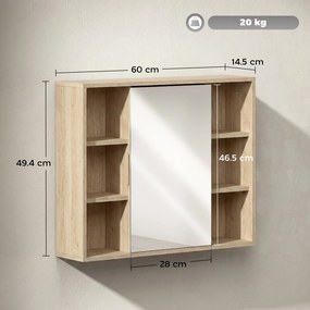 HOMCOM Mobilier de baie cu oglindă, dulap cu ușă și 6 compartimente deschise, 60 x 14,5 x 49,4 cm, lemn natural | Aosom Romania