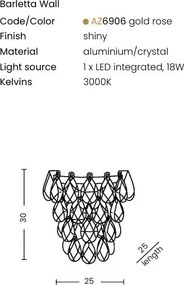 Aplica de perete metal auriu si cristale sticla BARLETTA