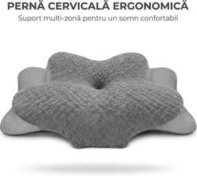 Perna cervicala ortopedica memory foam, husa Tencel, Gri
