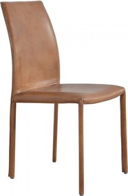 Scaun dining din piele naturală, maro, cu spătar înalt arcuit și picioare îmbrăcate în piele, 93 x 44 x 56 cm, „Newport”