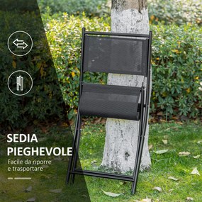 Set de Gradina din 3 Piese din Metal Outsunny, Salon in aer liber cu 2 Scaune Pliante si Masuta pentru Terasa si Bistro, Negru