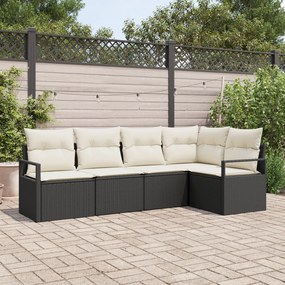 vidaXL Set de canapele pentru grădină 5 pcs Negru Rattan poli