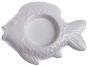 Suport de lumânări de Crăciun din ceramică Fish alb, 11 x 2 x 8,5 cm