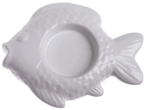 Suport de lumânări de Crăciun din ceramică Fish alb, 11 x 2 x 8,5 cm