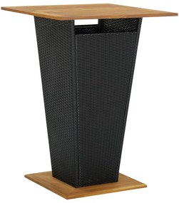 vidaXL Masă de bar, negru, 80x80x110 cm, poliratan/lemn masiv acacia