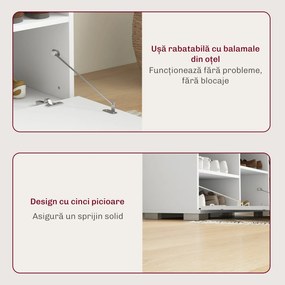 HOMCOM Set de Depozitare pentru Hol 4-în-1, Cuiere, Oglindă, Bancă pentru Încălțăminte cu Scaun, 85x35x49 cm, Alb | Aosom Romania