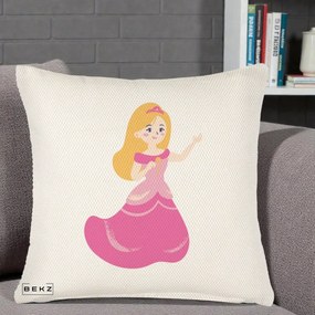 Perna Personalizata Printesa Roz cu Microfon, 40x40 cm, Crem Reliefat, Husa Detasabila, Perna Inclusa, BEKZ®