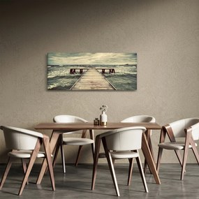 Tablou cu dig din lemn la mare (120x50 cm)
