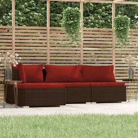 vidaXL Set mobilier de grădină cu perne, 4 piese, maro, poliratan