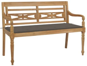 3062162 vidaXL Bancă Batavia cu pernă gri taupe, 120 cm, lemn masiv de tec