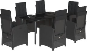 vidaXL Set mobilier de grădină cu perne, 7 piese, negru, poliratan